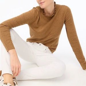 J Crew factory ruffle neck crew sweater L camel